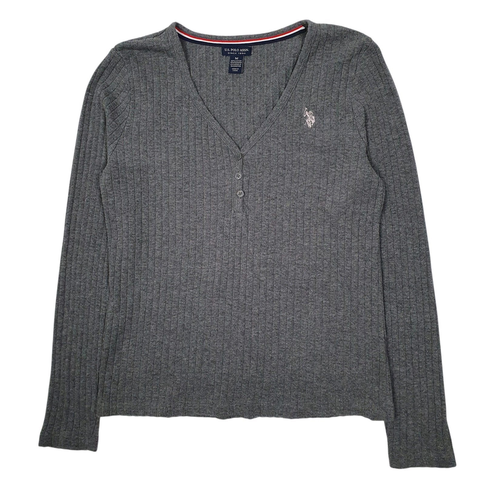Womens Grey U.S. POLO ASSN. Cardigan V Neck Jumper