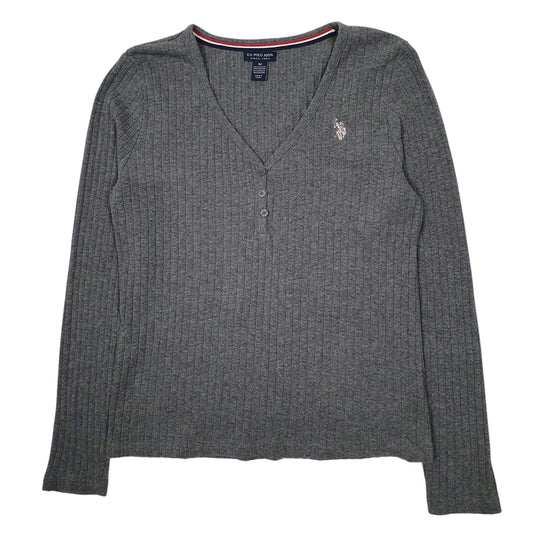 Womens Grey U.S. POLO ASSN. Cardigan V Neck Jumper