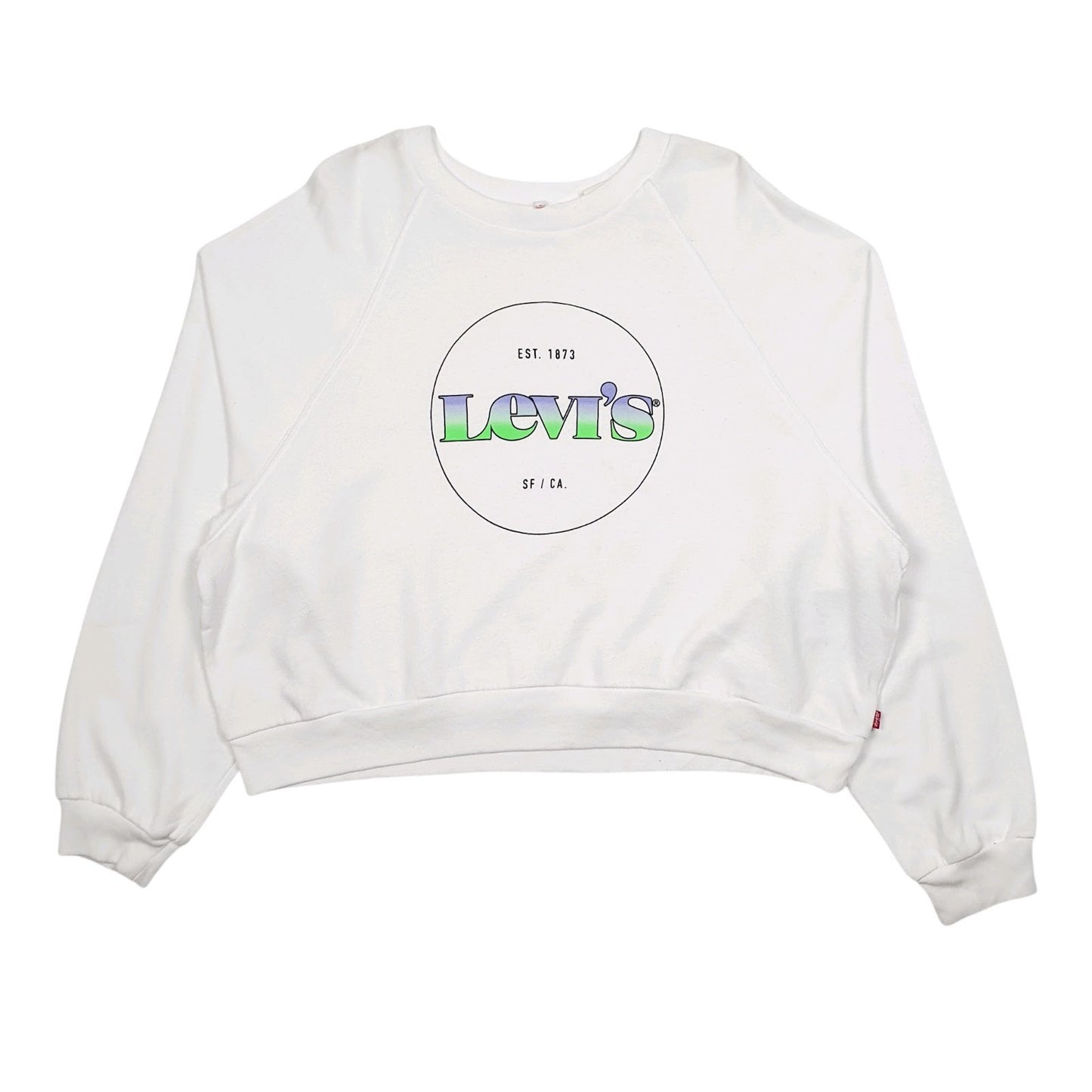 Womens White Levis Crop Top Spellout Crewneck Jumper