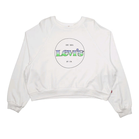 Womens White Levis Crop Top Spellout Crewneck Jumper