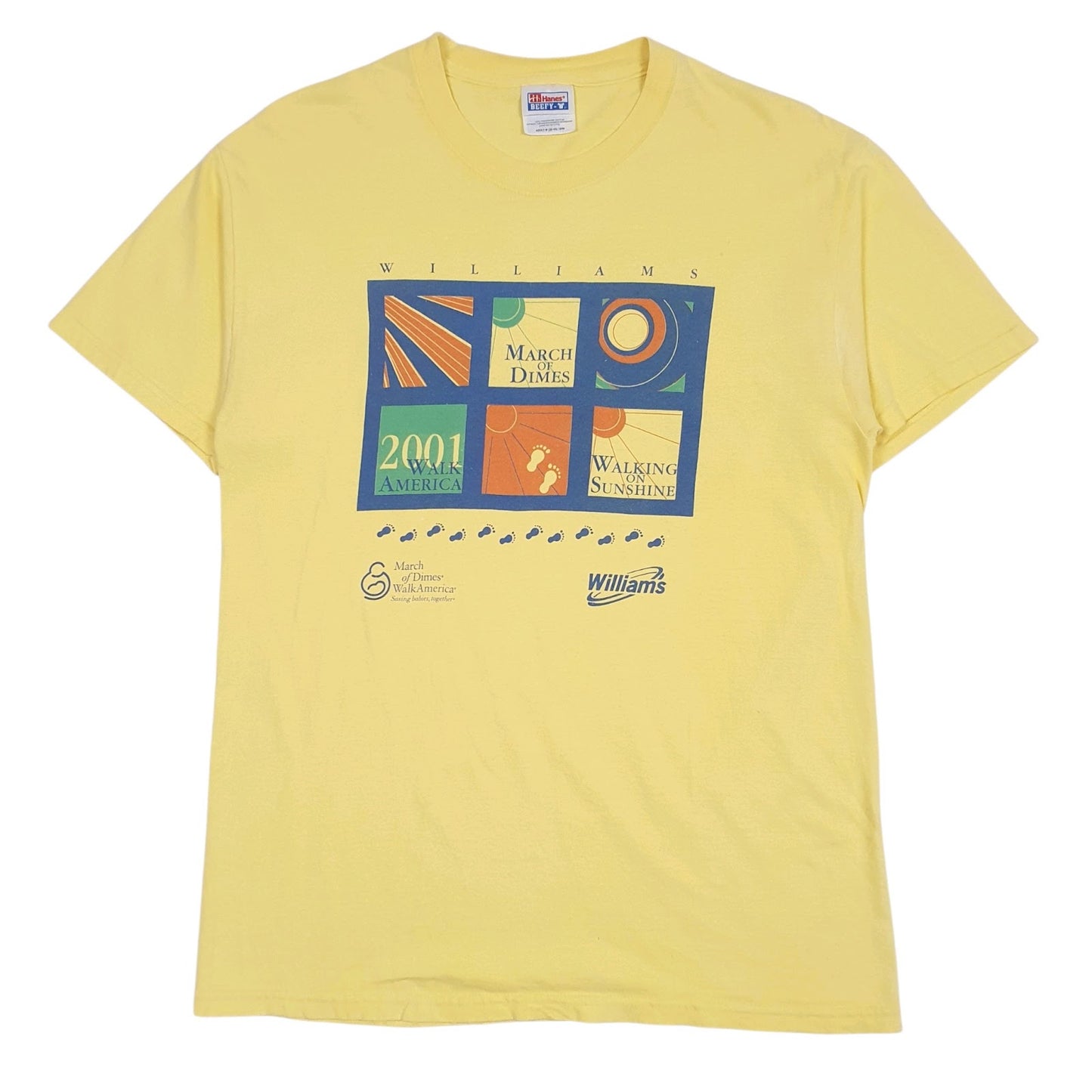 Mens Yellow Hanes Vintage 00s Short Sleeve T Shirt