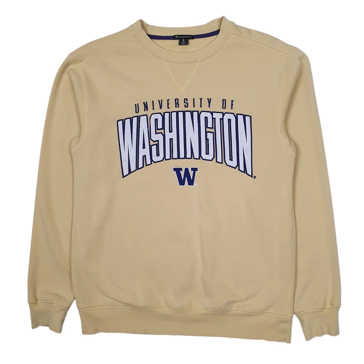 Mens Yellow Champion University of Washington Crewneck Jumper