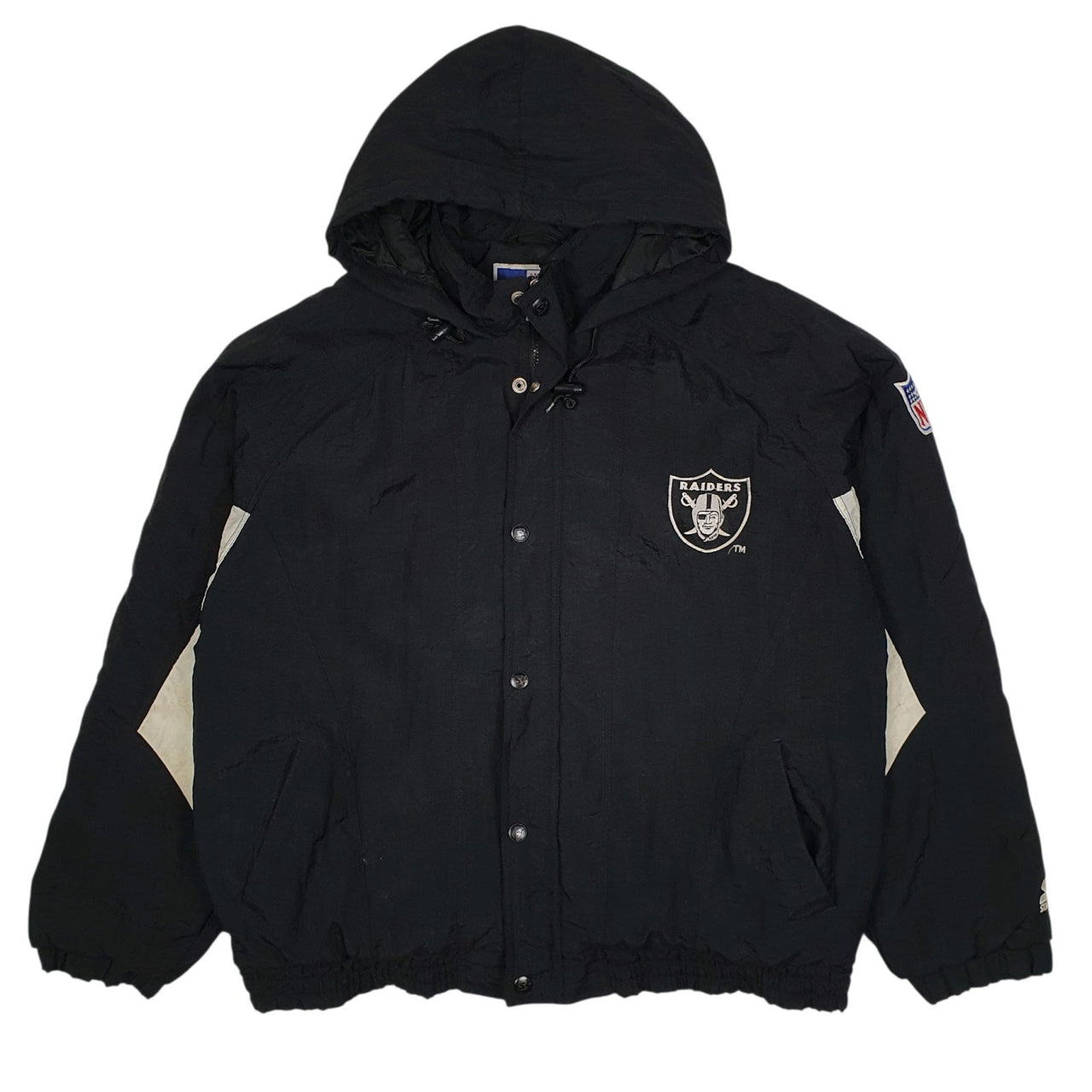 Mens Black Starter NFL Oakland Raiders Vintage 90s Crewneck Coat