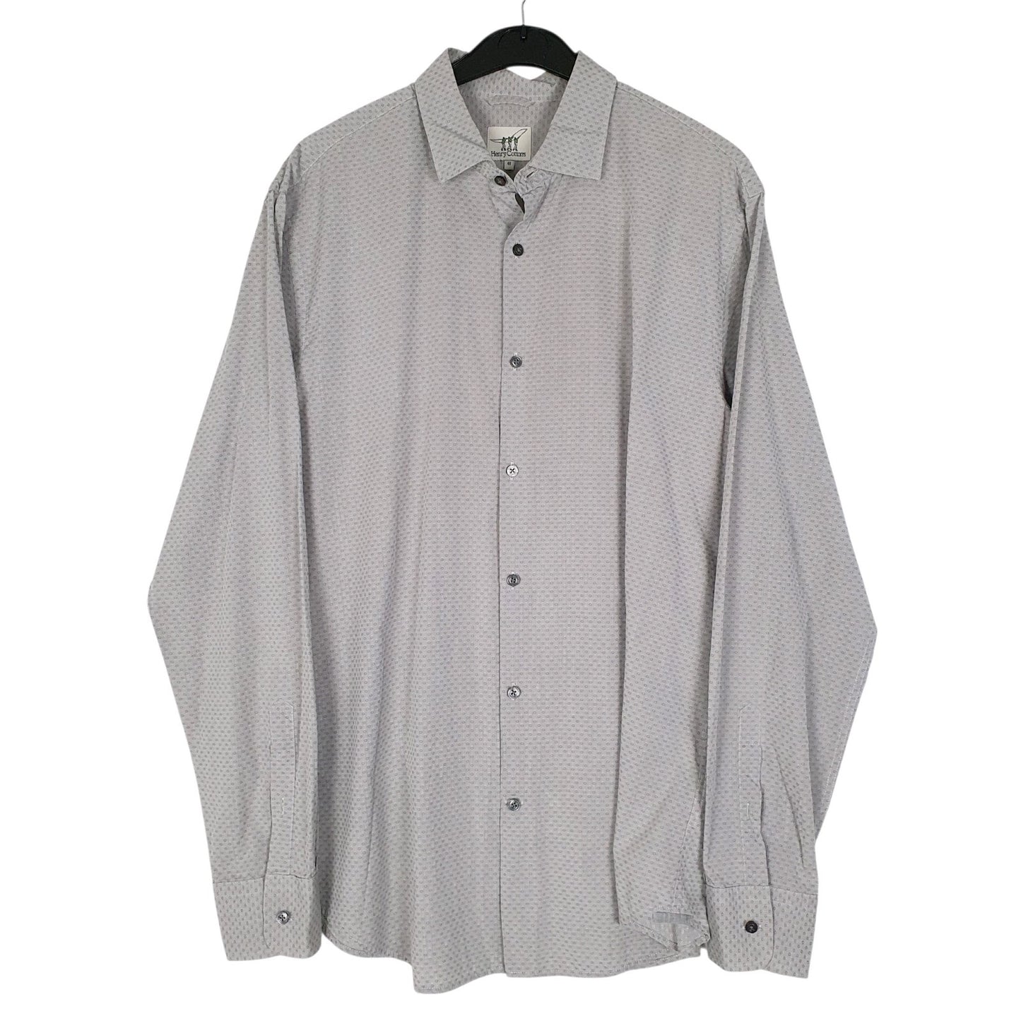 Mens Grey Henry Cottons  Long Sleeve Shirt