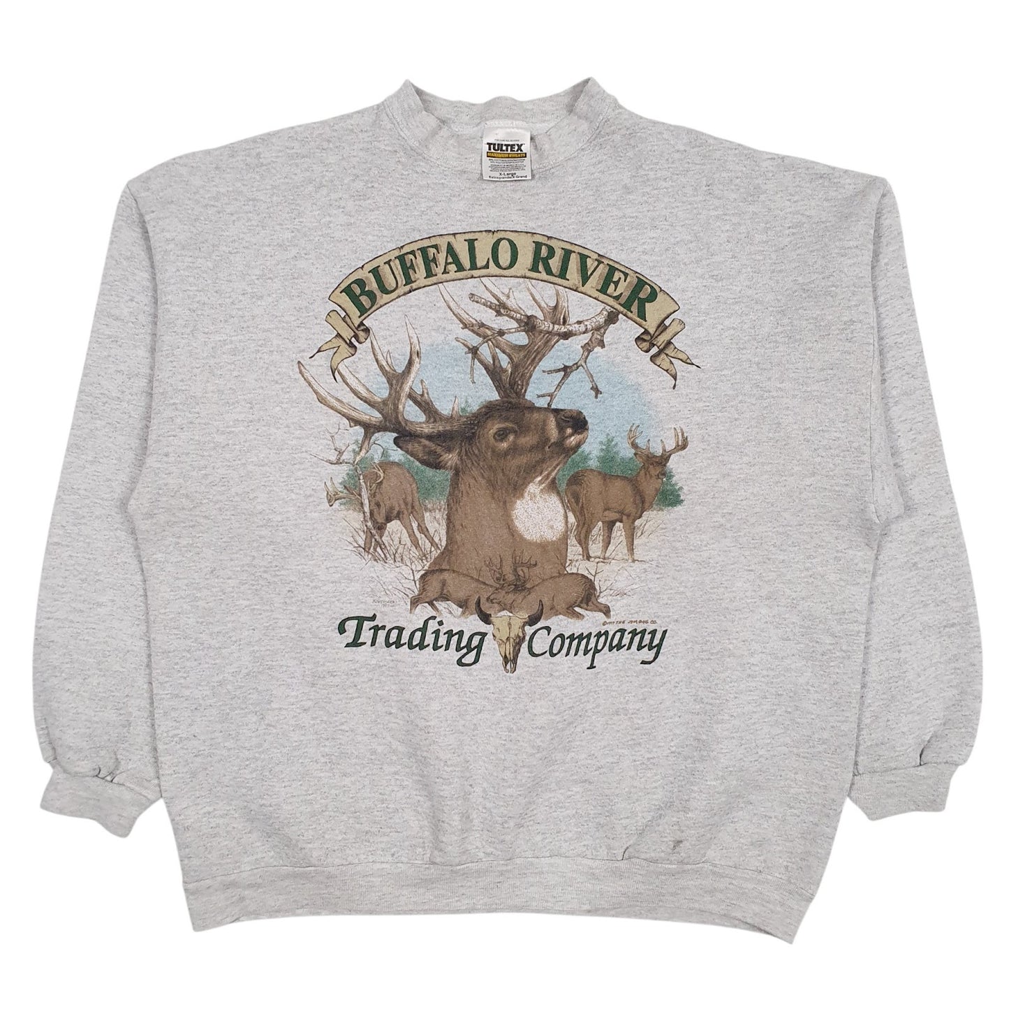 Mens Grey Tultex Graphic Vintage 90s Crewneck Jumper