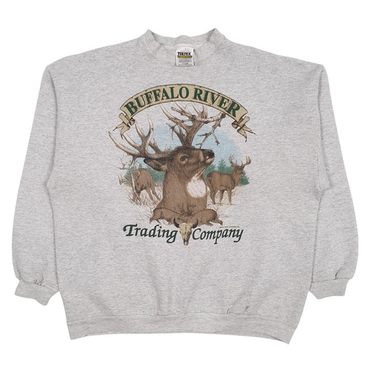 Mens Grey Tultex Graphic Vintage 90s Crewneck Jumper