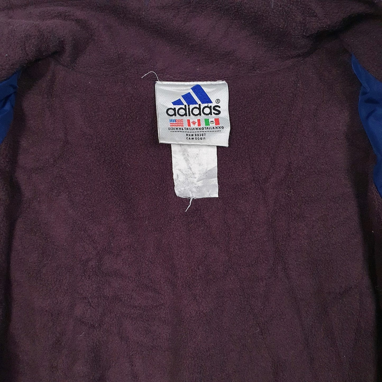 Mens Navy Adidas Vintage 90s Fleece Lined  Coat