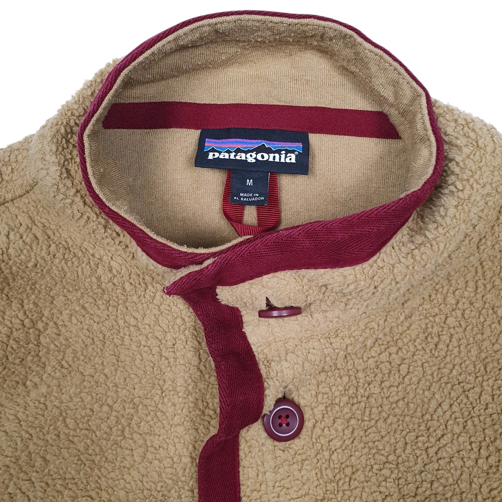 Mens Beige Patagonia Shearling Button Synchilla Retro Pile Quarter Zip Jumper