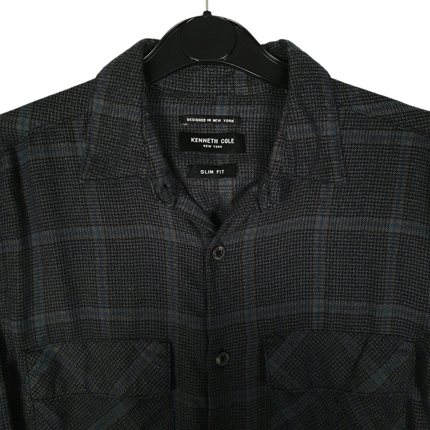 Mens Grey Kenneth Cole Flannel Plaid  Shirt