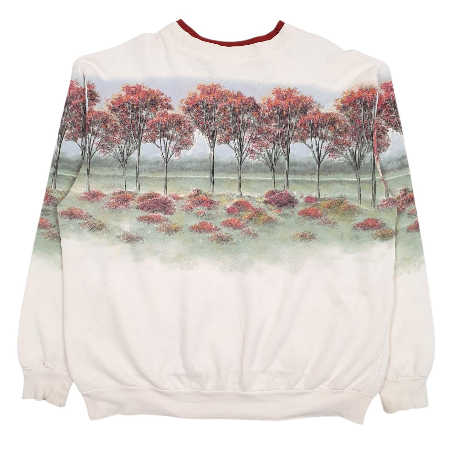 Mens White Morning Sun Graphic Vintage 90s Made In USA Crewneck Jumper