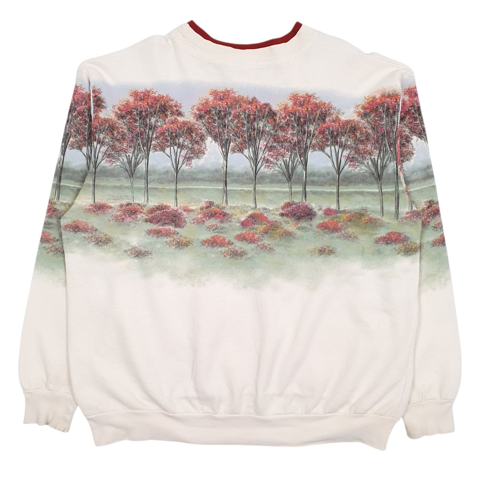 Mens White Morning Sun Graphic Vintage 90s Made In USA Crewneck Jumper
