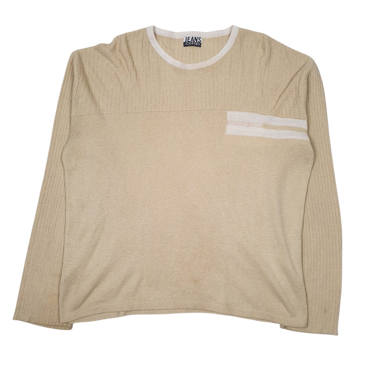 Mens Beige Iceberg Lightweight Crewneck Jumper