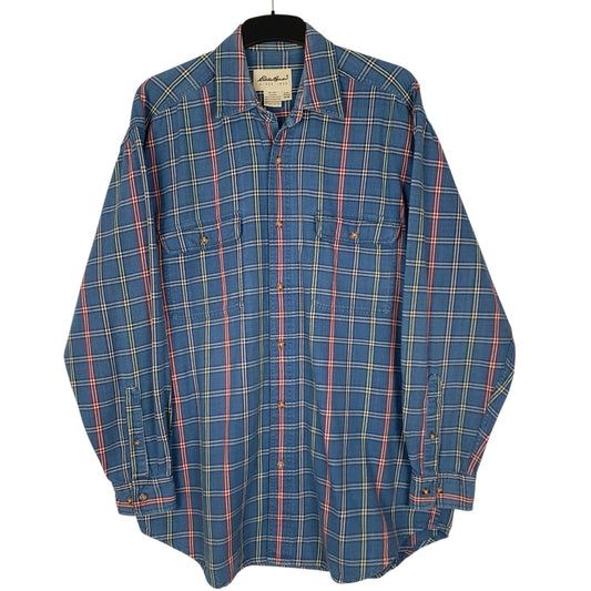 Mens Blue Eddie Bauer Heavyweight Canvas Vintage 2000s Long Sleeve Shirt