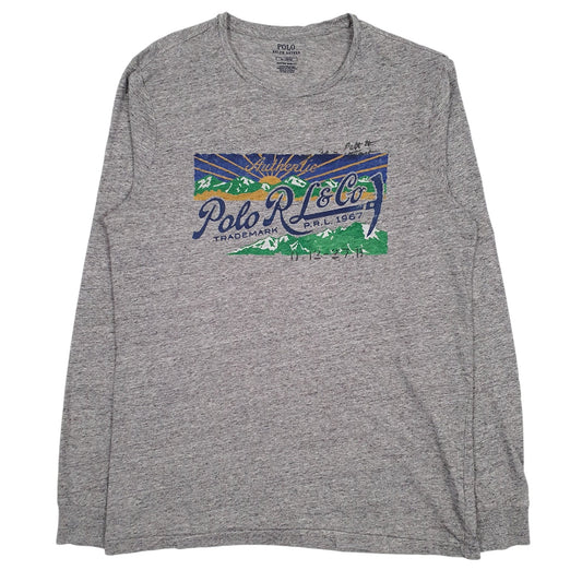 Mens Grey Polo Ralph Lauren Spellout Long Sleeve T Shirt