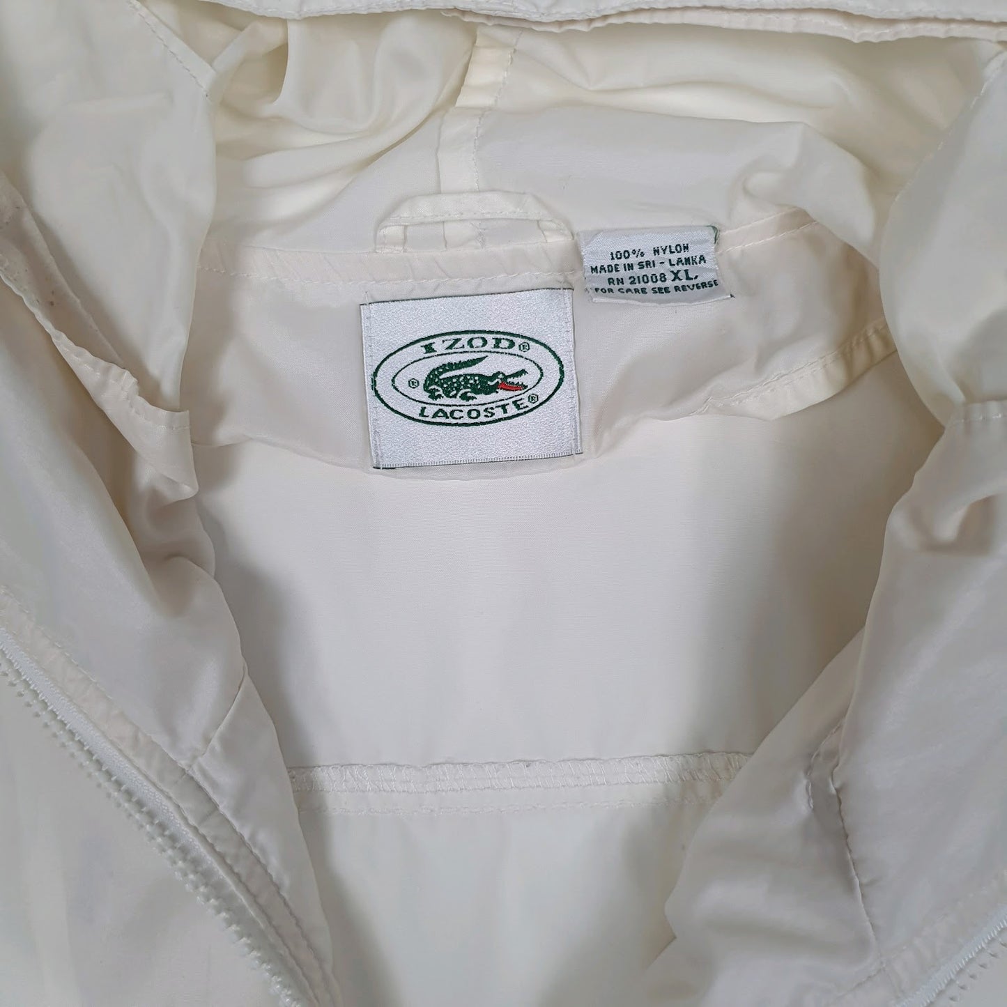 Mens Cream Lacoste Izod Vintage 90s Hoodie Coat