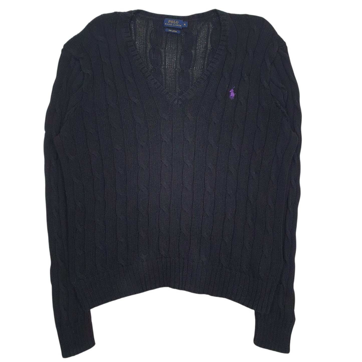 Womens Black Polo Ralph Lauren Cable Knit V Neck Jumper