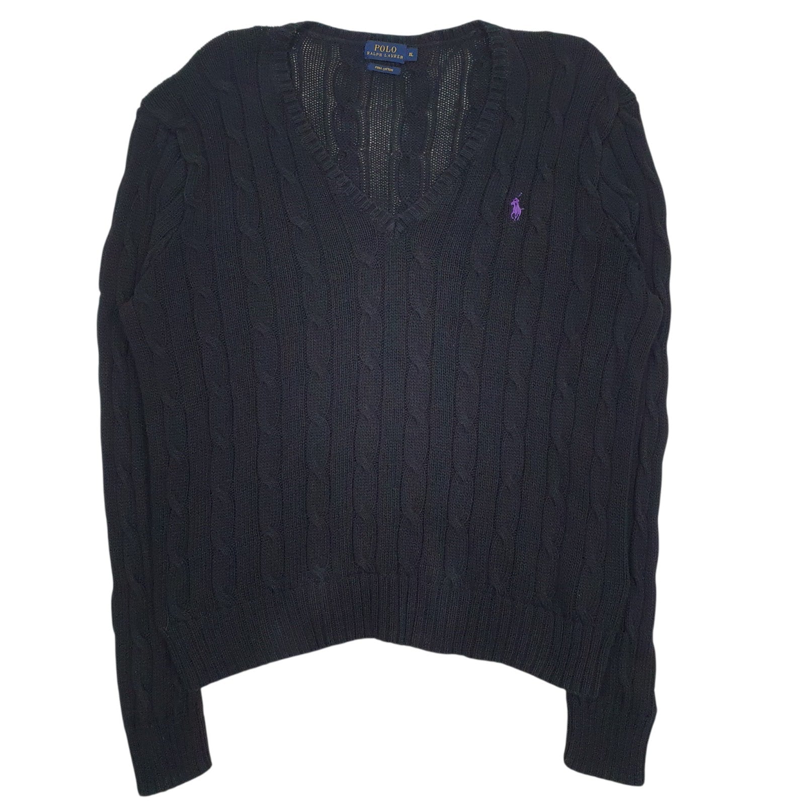 Womens Black Polo Ralph Lauren Cable Knit V Neck Jumper