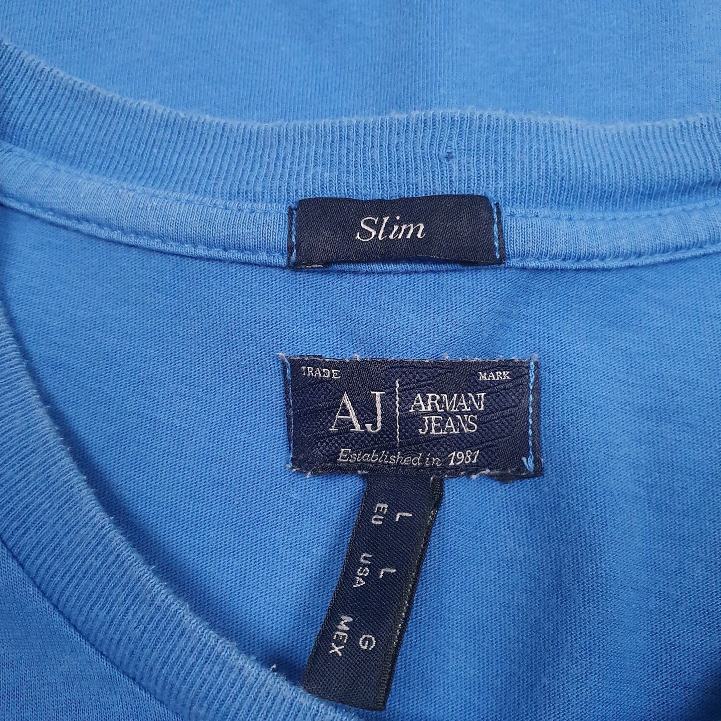 Mens Blue Armani Jeans Spellout Slim  T Shirt