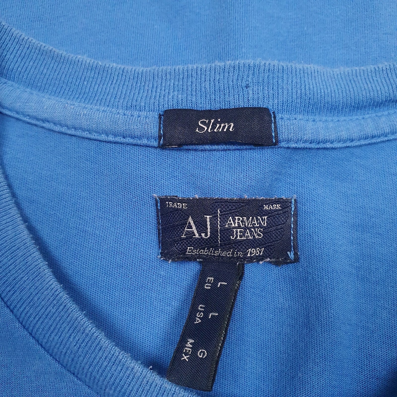 Mens Blue Armani Jeans Spellout Slim  T Shirt