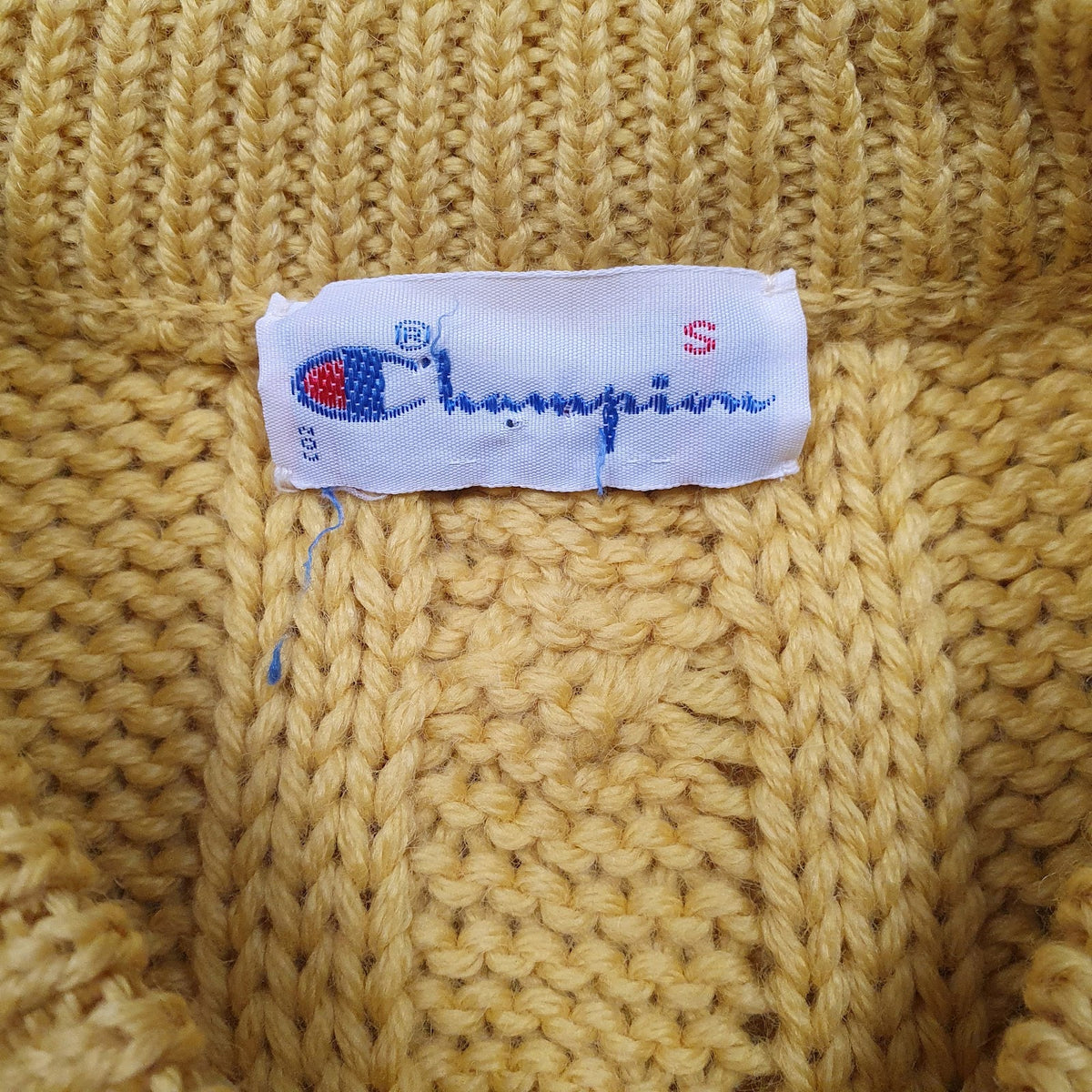 Womens Yellow Champion Vintage Cable Knit Crewneck Jumper