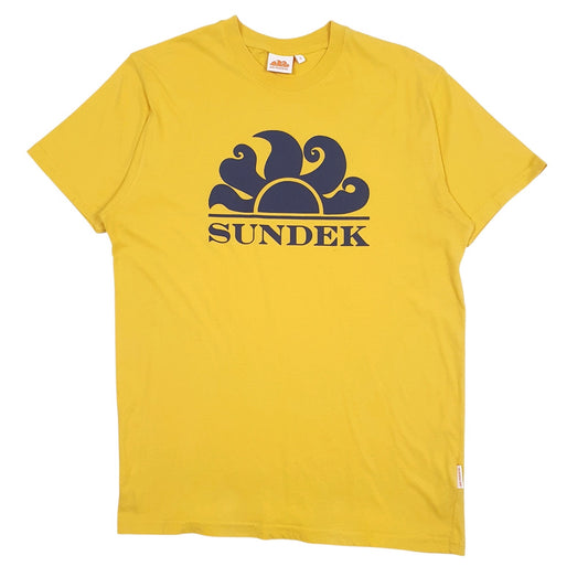 Mens Yellow Sundek Spellout Short Sleeve T Shirt