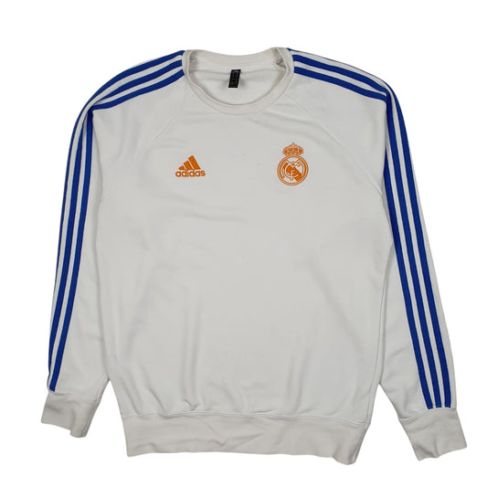 Mens White Adidas Real Madrid Football Crewneck Jumper
