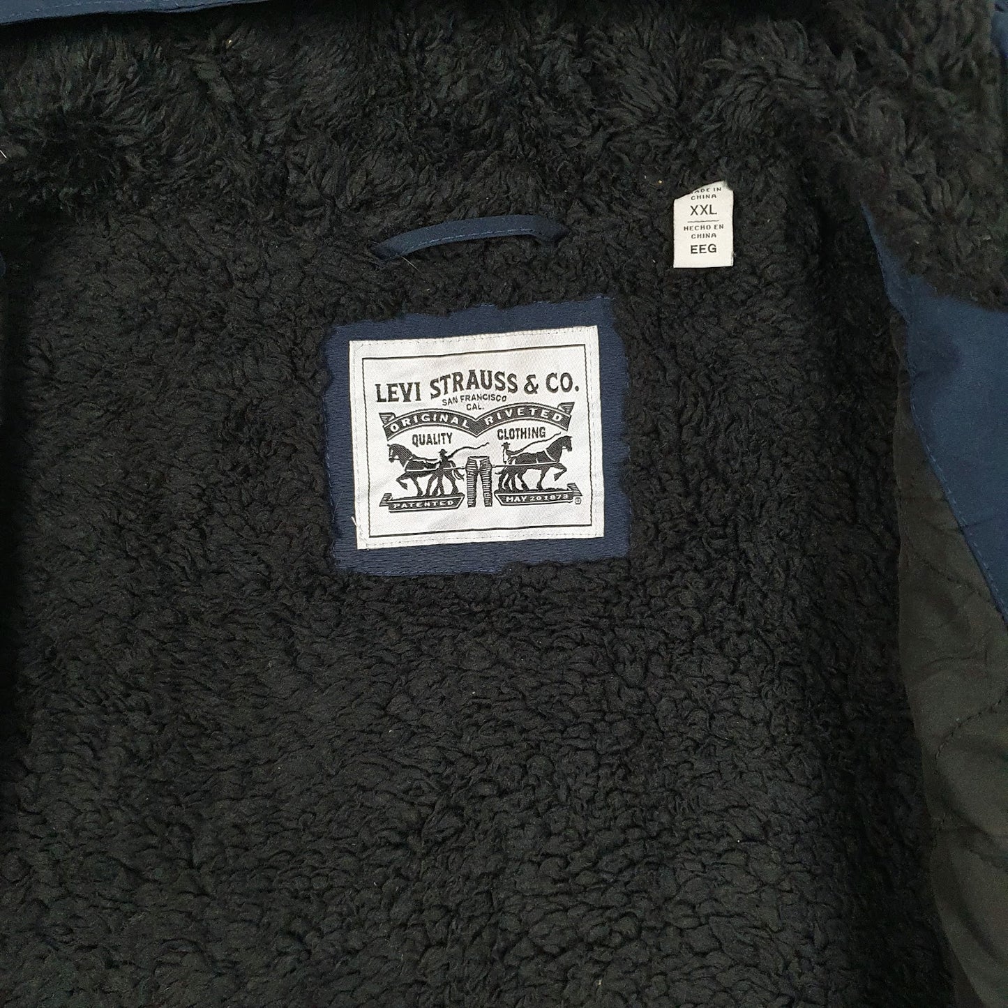 Mens Navy Levis Sherpa Lined Rain Parka  Coat