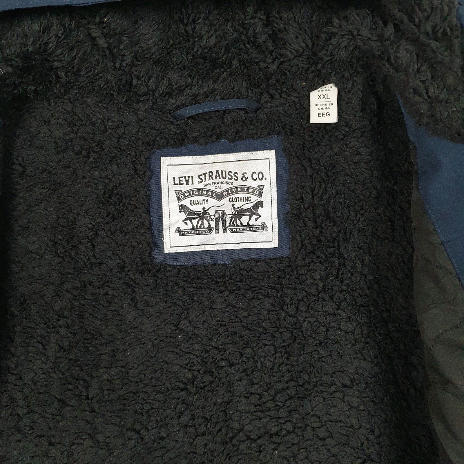 Mens Navy Levis Sherpa Lined Rain Parka  Coat