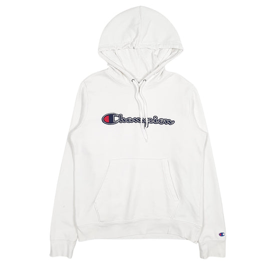Mens White Champion Spellout Hoodie Jumper