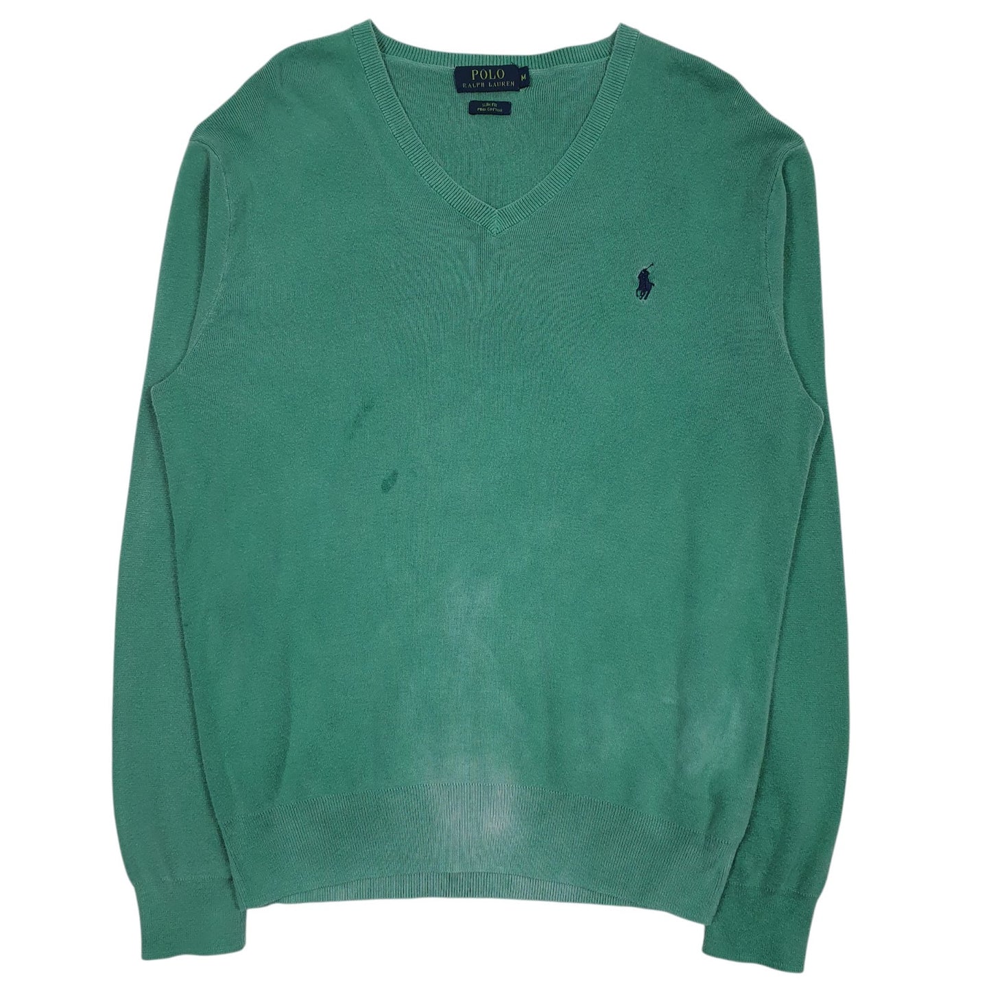 Mens Green Polo Ralph Lauren Pima V Neck Jumper