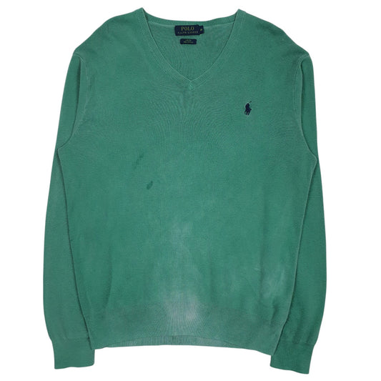 Mens Green Polo Ralph Lauren Pima V Neck Jumper