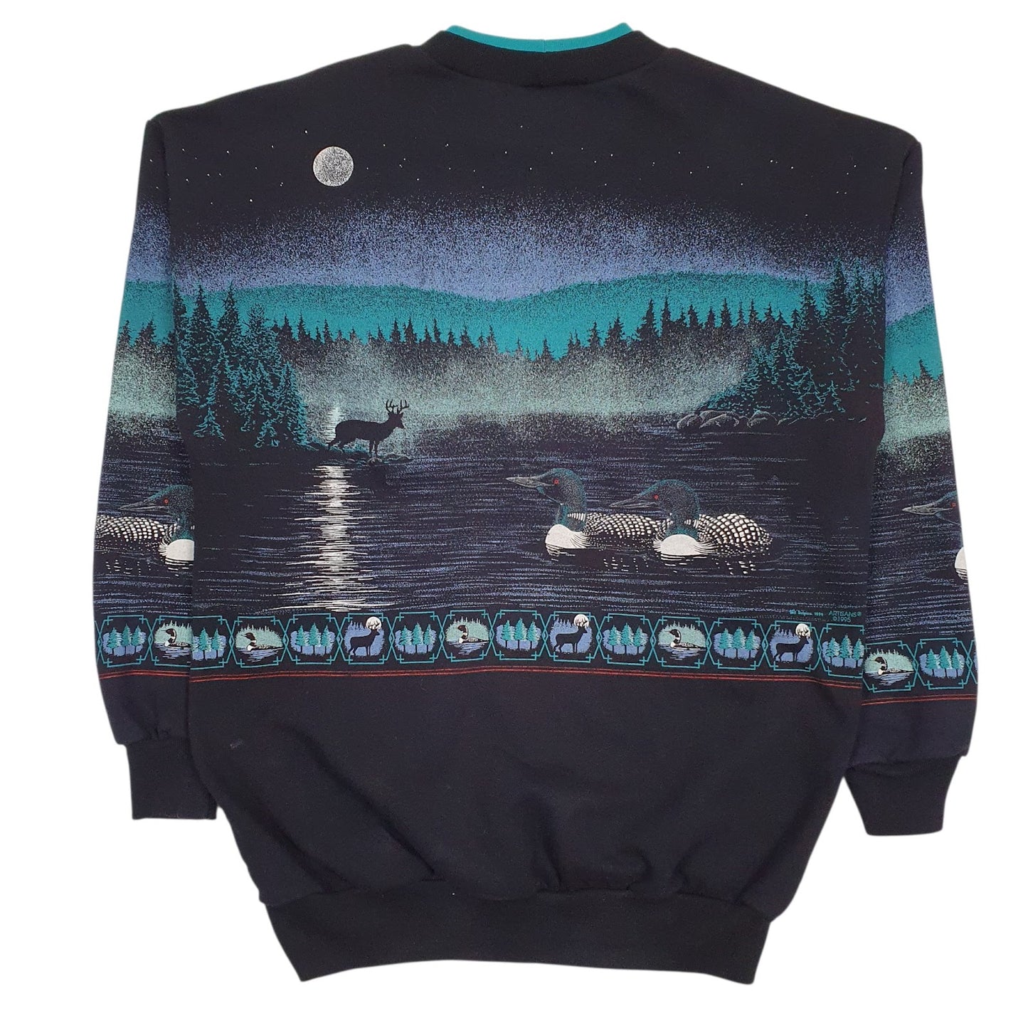 Mens Black Artisans Graphic Vintage 90s Made In USA Crewneck Jumper
