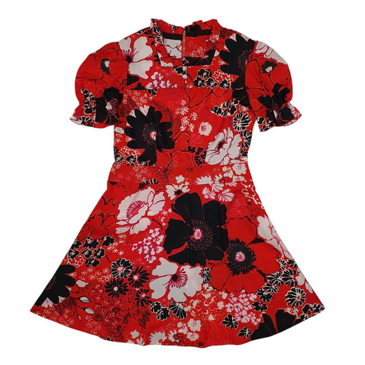 Womens Red Unbranded Floral Sleeveless Dress