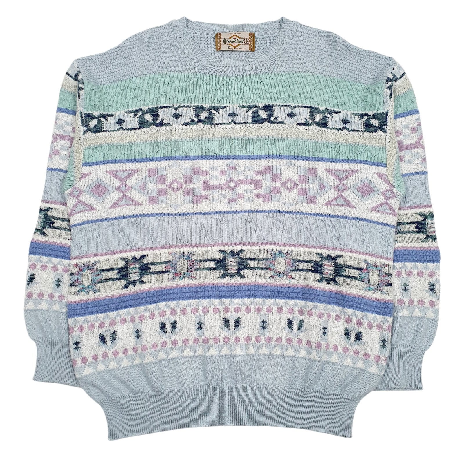 Mens Blue South Coast Crazy Knitwear Crewneck Jumper