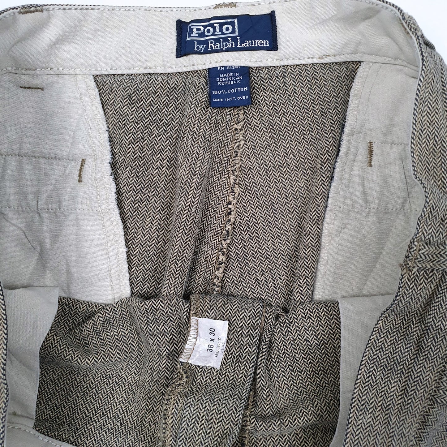 Mens Grey Polo Ralph Lauren Vintage 90s Herringbone  Trousers