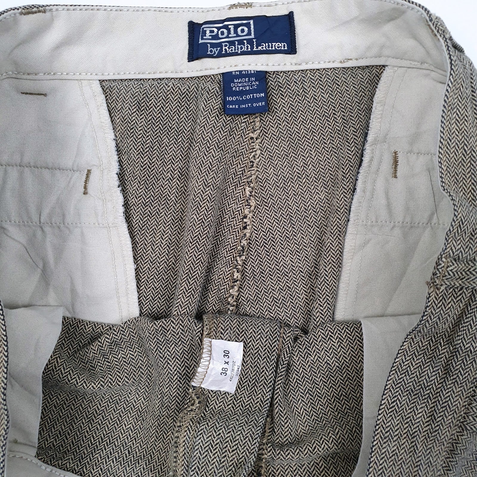 Mens Grey Polo Ralph Lauren Vintage 90s Herringbone  Trousers