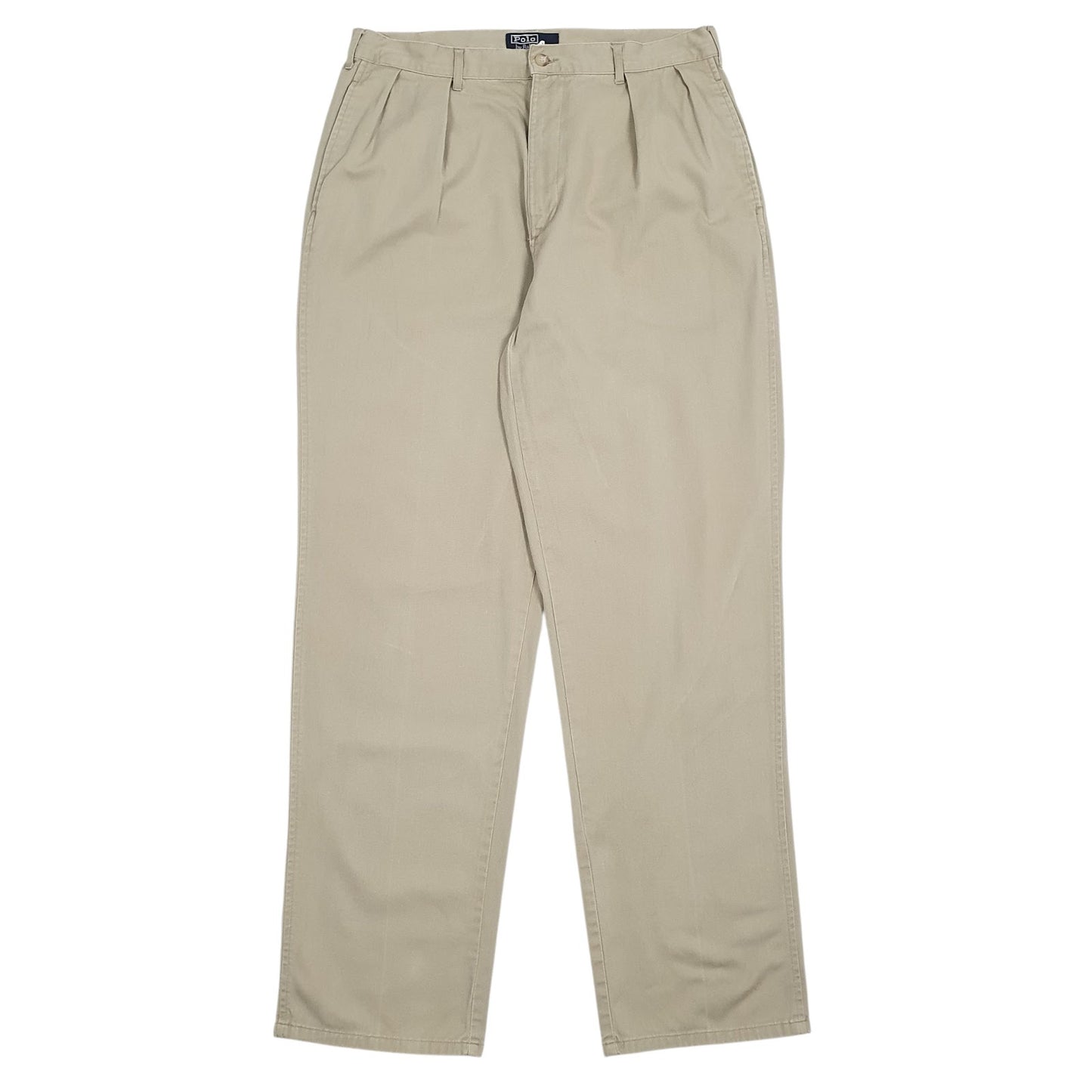 Mens Beige Polo Ralph Lauren Pleated Vintage 90s Chino Trousers