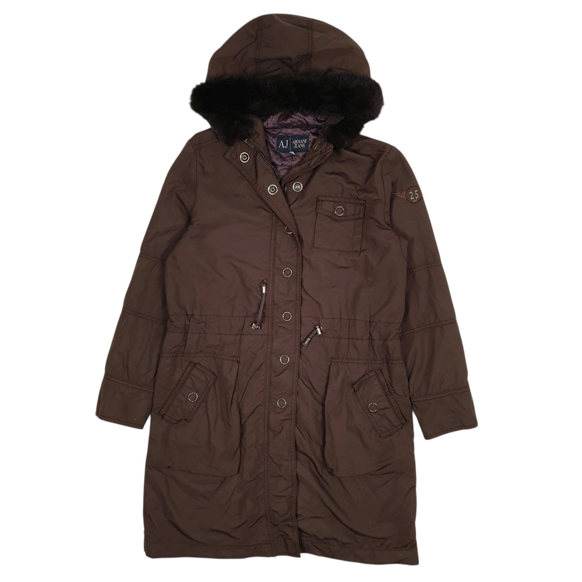 Womens Brown Armani Jeans Trench Longline Padded  Coat