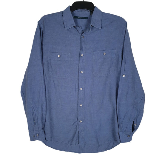 Mens Blue Perry Ellis Linen Mix Long Sleeve Shirt