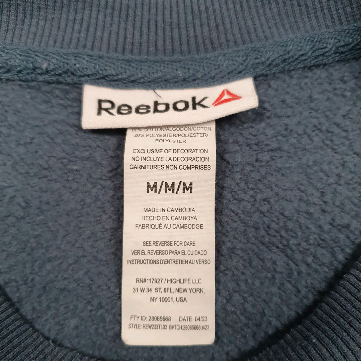 Mens Blue Reebok Spellout Crewneck Jumper