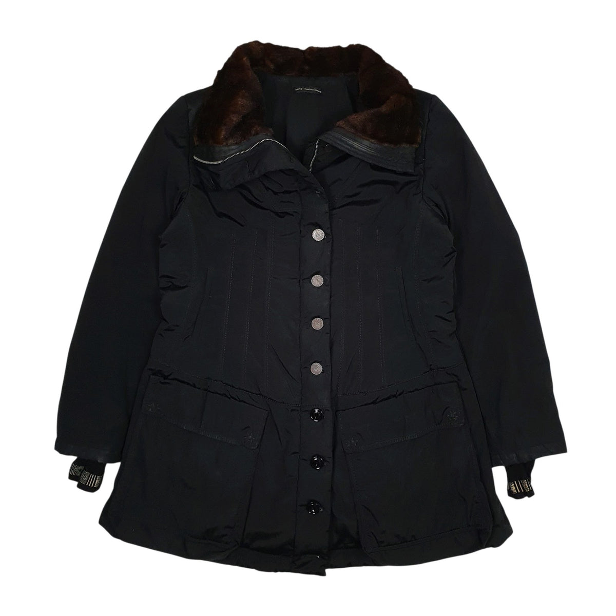 Womens Black Marithe Francoise Girbaud Fur Lined Trench  Coat