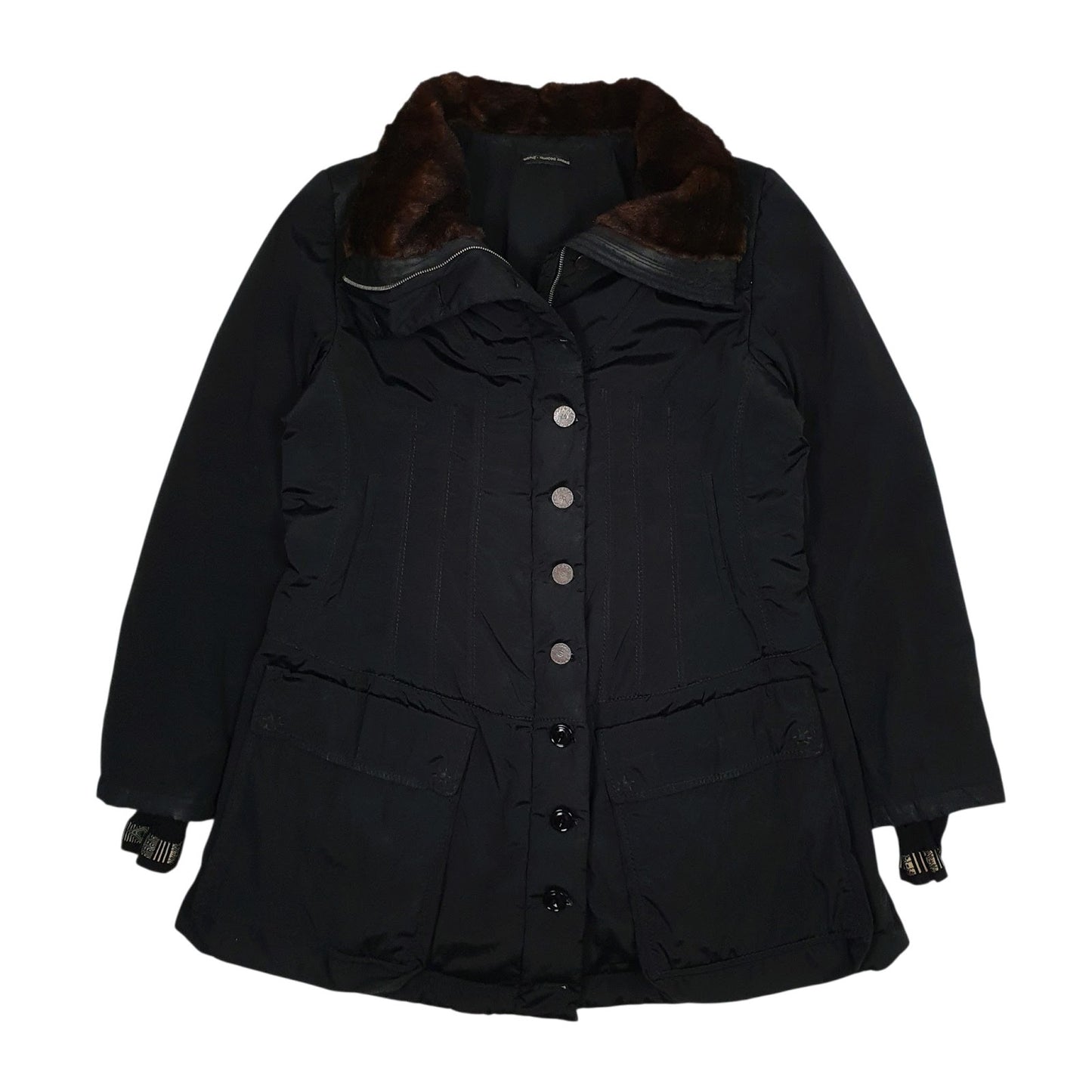 Womens Black Marithe Francoise Girbaud Fur Lined Trench  Coat