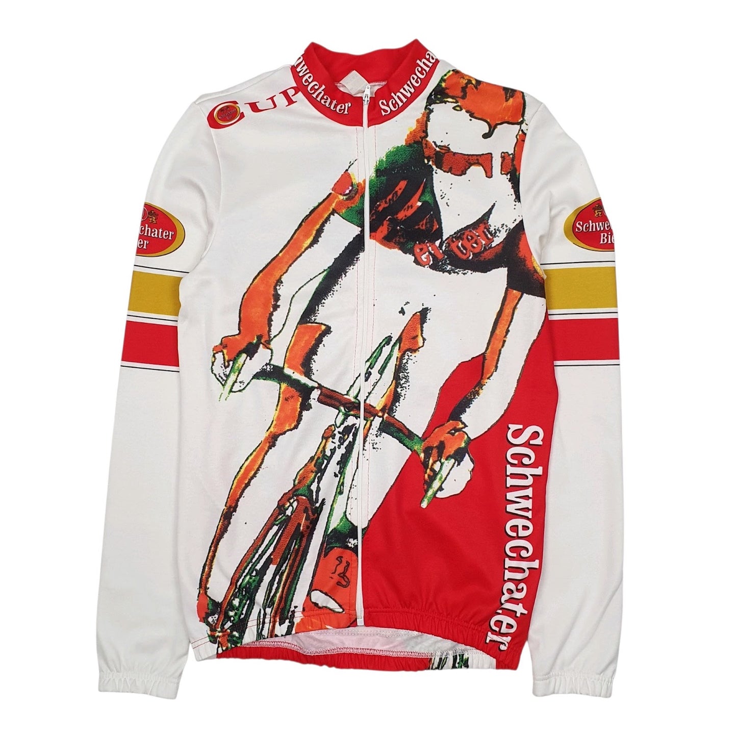 Mens White Unbranded Schwechater Bier Beer Cycling Jersey Jacket Long Sleeve T Shirt