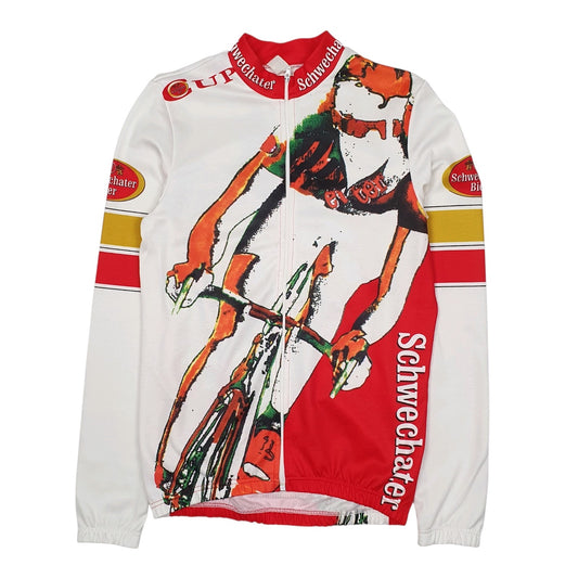 Mens White Unbranded Schwechater Bier Beer Cycling Jersey Jacket Long Sleeve T Shirt