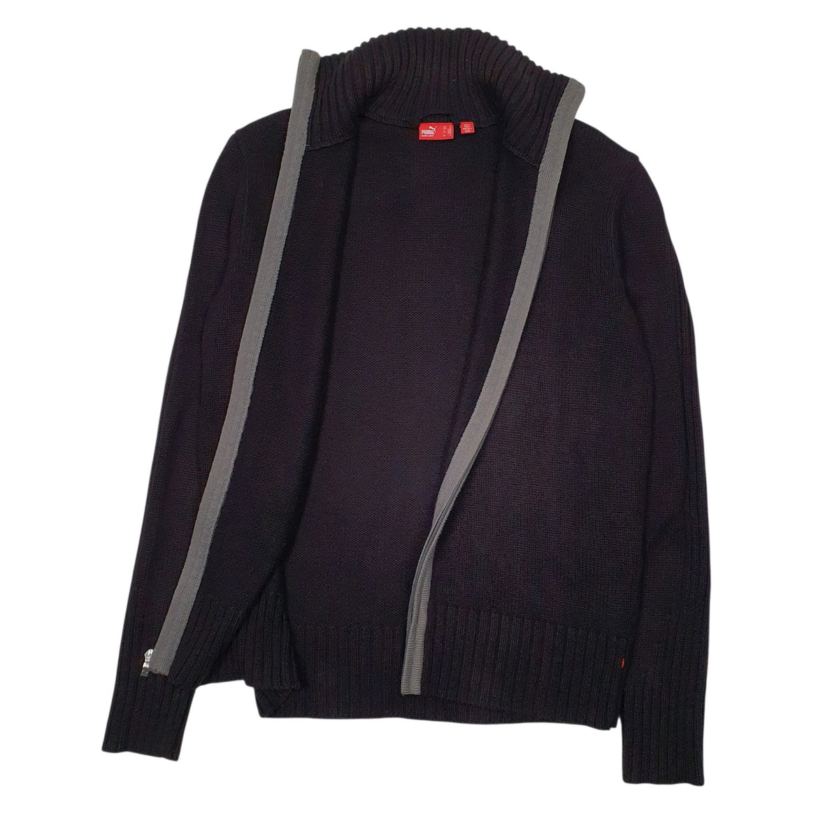 Mens Black Puma Knit Full Zip Jumper