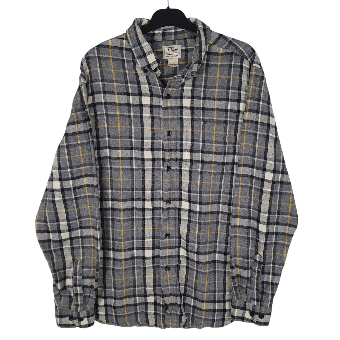 Mens Grey L.L.Bean Flannel Long Sleeve Shirt
