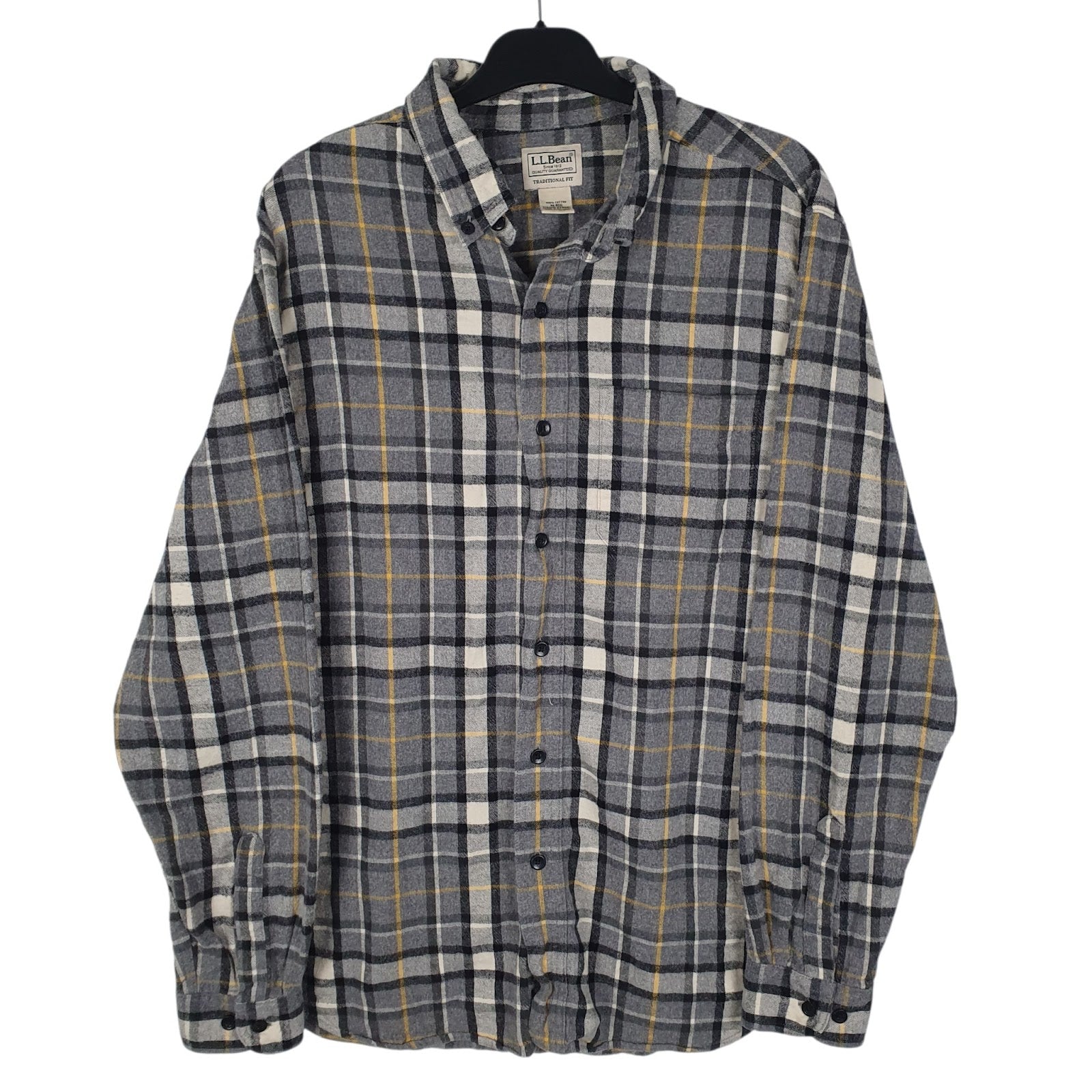 Mens Grey L.L.Bean Flannel Long Sleeve Shirt