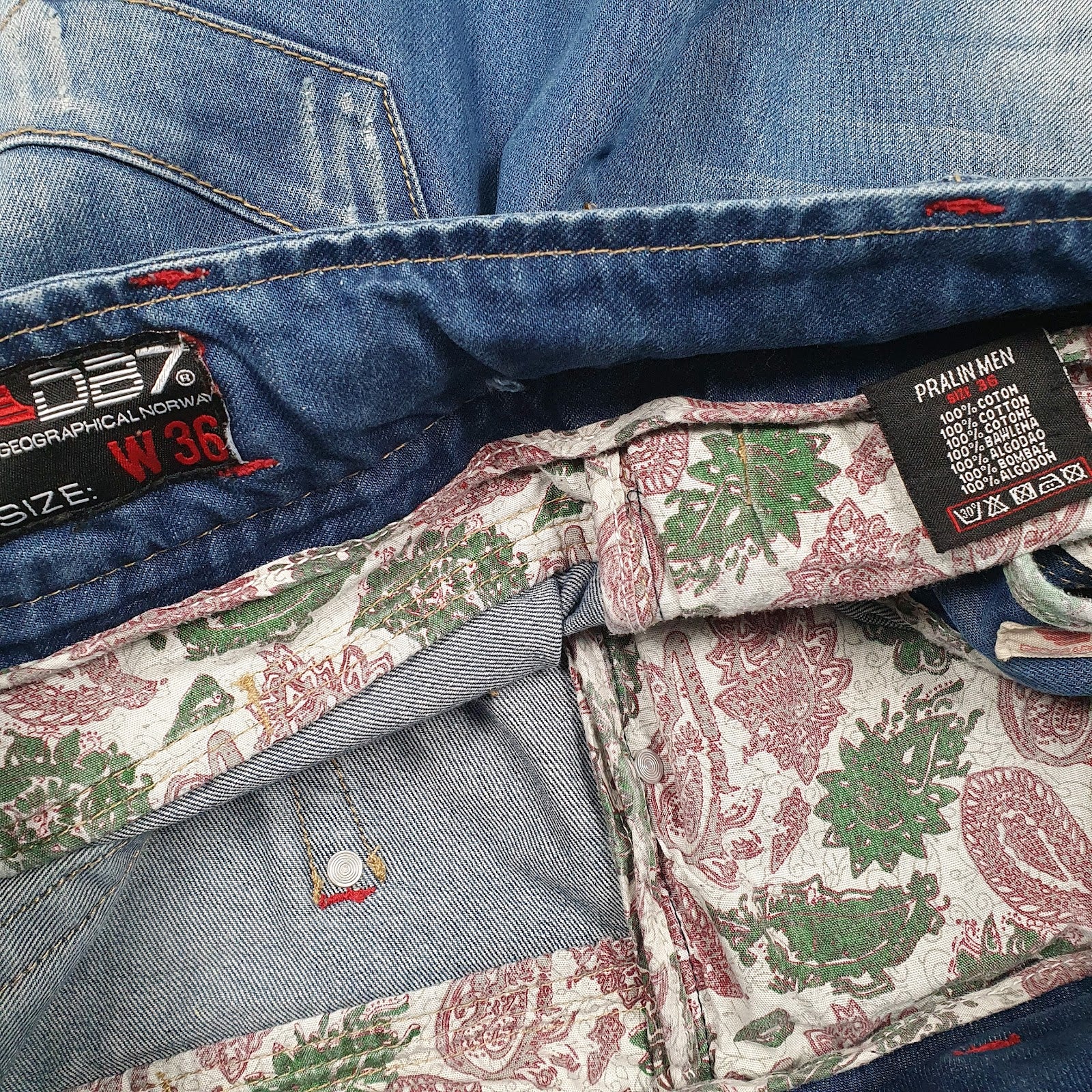 Mens Blue Geographical Norway Distressed  Shorts