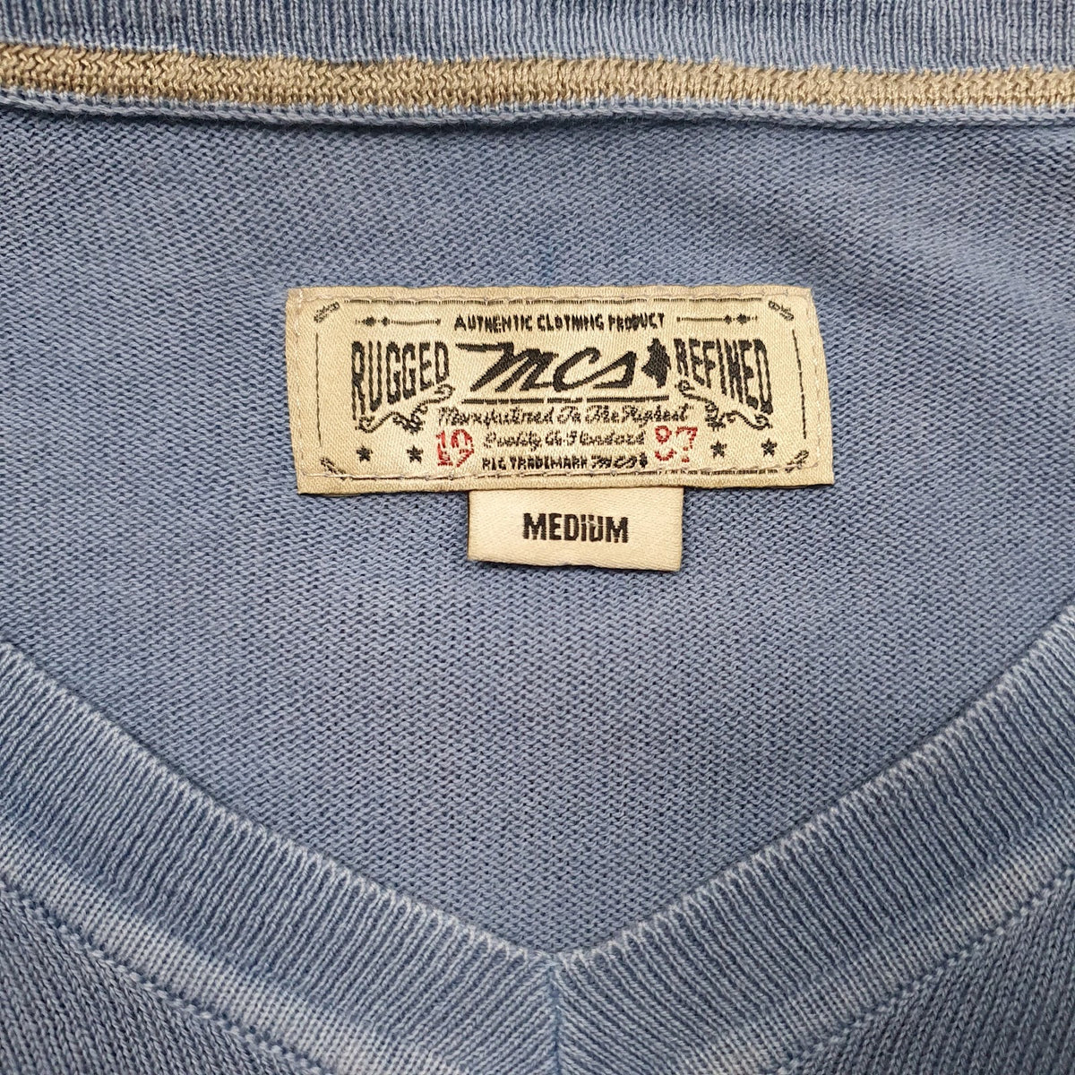 Mens Blue MCS Vintage V Neck Jumper