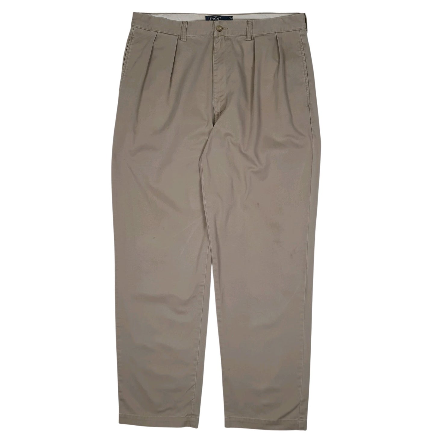 Mens Beige Polo Ralph Lauren Andrew Pant Double Pleated Vintage 90s Chino Trousers